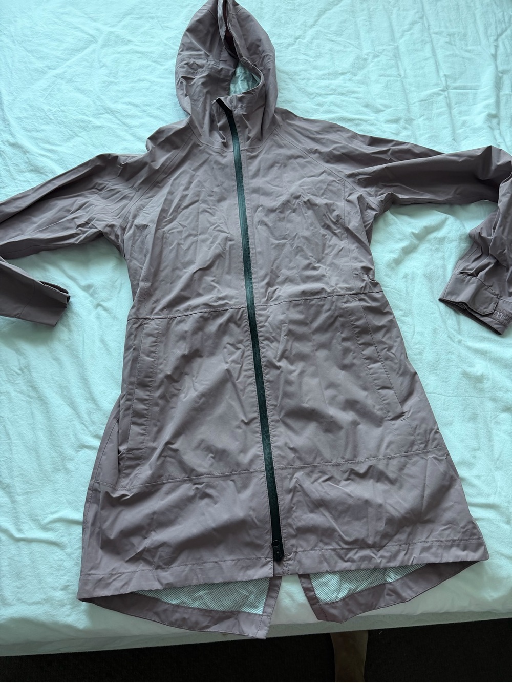 Marmot Long Hooded Trench Coat in Mauve Gray